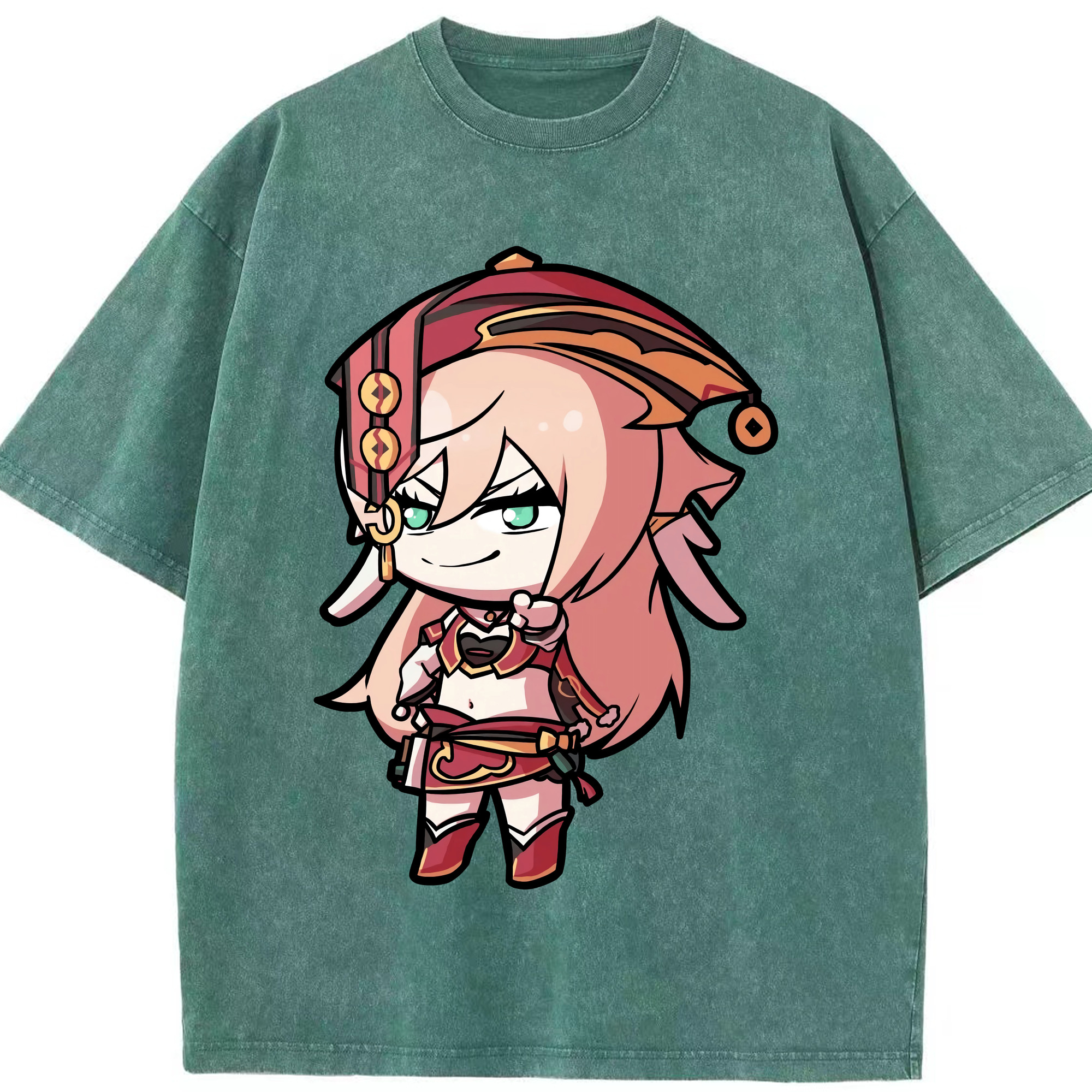 げんし神 ヤンフェイ genshin Yanfei 綿100% ヴィンテージ風 半袖Tシャツ（フロントプリント）